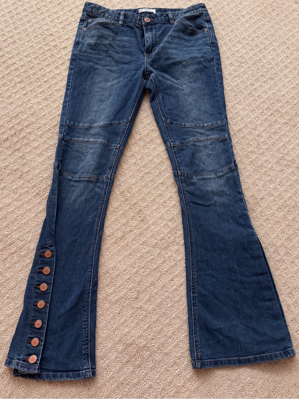 Free People Women's Dark Blue Button-Flare Moto Jean Size 29